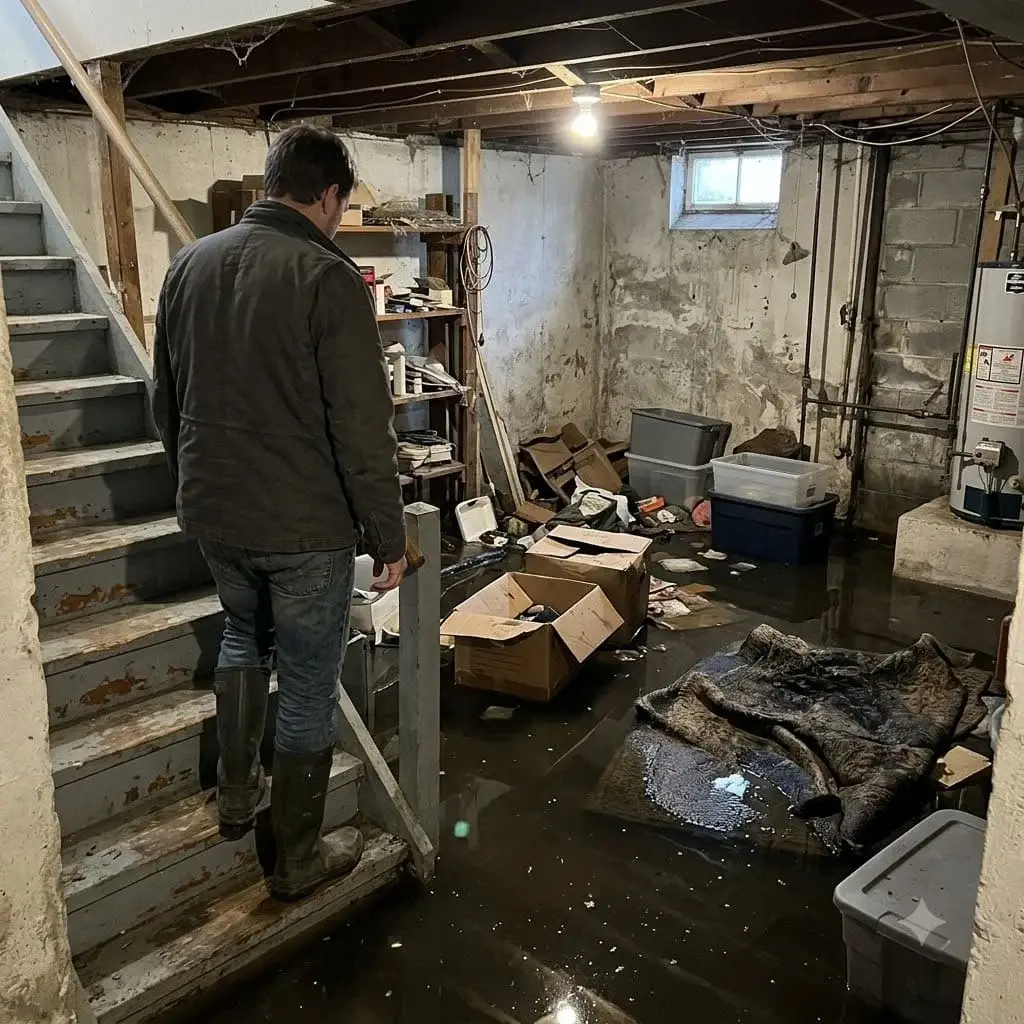 Flooded basement with standing water